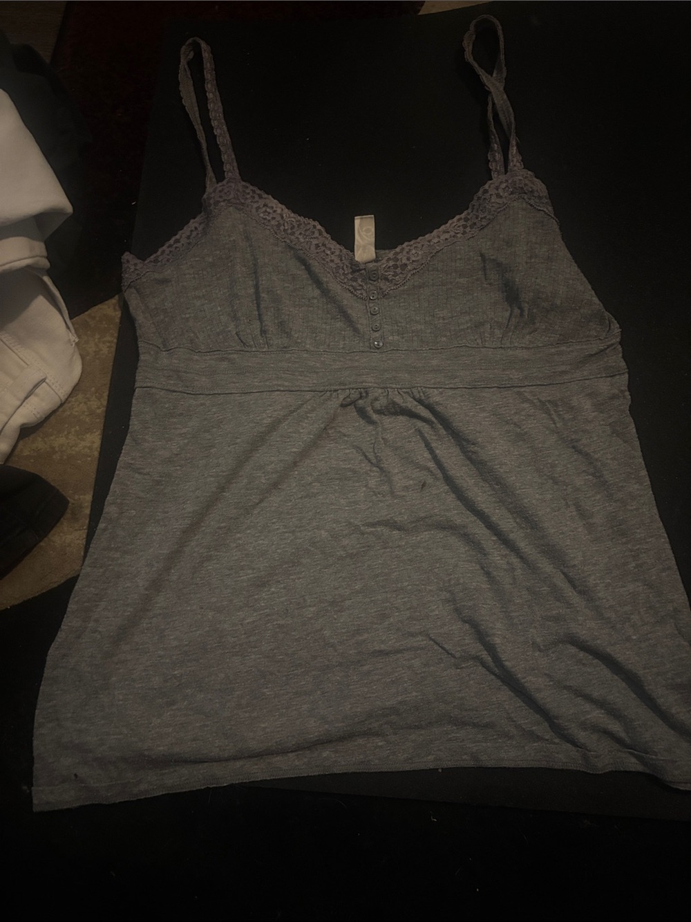 Women’s Lace-Trim Grey Camisole Tank Top Size Medium Y2k